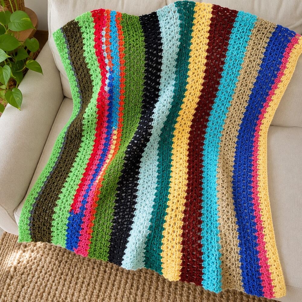 Handmade Colorful Crochet Throw Blanket Striped Afghan Boho 50x41 Cozy
